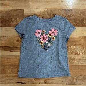 Cat & Jack Girls' Gray Floral Graphic Tee - Pink & Yellow Flower Print 6/7